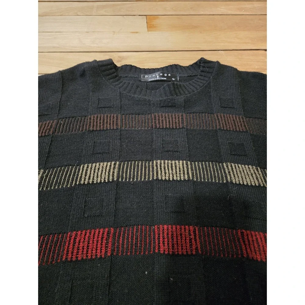 Vintage 90s Protégé Collection Striped Knit Sweater L Black Multicolor Retro - Picture 6 of 9